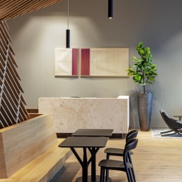 a room with tables and chairs